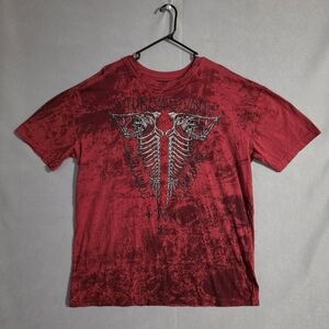 Throwdown By Affliction Mens Worldwide Dominance Red Lava Skull T Shirt Size XXL